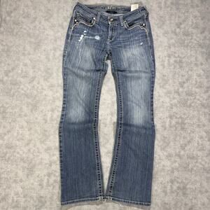 Ariat Denim Embroidered Studded Low Rise Bootcut Jeans Turquoise Wms 29 Western